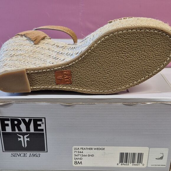 Frye Lila Feather Wedge Women 8M Sand Open Toe Suede Sandal - New - Picture 9 of 11